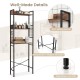 3-tier over-the-toilet storage rack in rustic brown with hooks, X-shaped structure, and adjustable foot pads for.