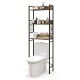 3-tier over-the-toilet storage rack in rustic brown with hooks, perfect for organizing bathroom essentials and.