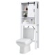 3-tier wooden bathroom cabinet in white with sliding barn door and adjustable shelves for versatile storage solutions.