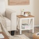 2-tier waterproof shower bench in brown with slat design, sturdy structure, and non-slip foot pads for versatile use.