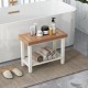 2-tier HDPE shower chair in brown with storage shelf, ideal for bath spa use and featuring anti-slip foot pads.