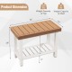 2-tier HDPE shower chair in brown with slatted design, 330 lbs capacity, ideal for bath or spa storage.