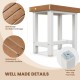 Brown waterproof bathroom shower stool with slat design for drainage and non-slip foot pads, ideal for versatile use.