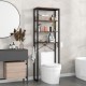 4-tier adjustable metal storage rack with MDF shelves, designed to fit over toilets for efficient bathroom organization.