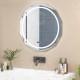 Round Defogging LED bathroom mirror with touchscreen control and three color temperatures, ideal for steamy.