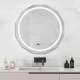 Round Defogging LED bathroom mirror with 3 color temperatures, touchscreen control, and shatter-proof design for clear.