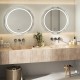 Defogging LED bathroom mirror with three color temperatures and touchscreen control, enhancing your bathroom ambiance.