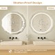 Shatter-proof LED bathroom mirror showcasing anti-fog feature and customizable 3 color temperatures for safe use.