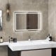 LED bathroom mirror with adjustable 3-color dimmable lights, featuring touch controls and a sleek rectangular design.