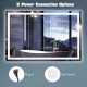 LED bathroom mirror with 3-color dimmable lights, featuring plug-in and wall switch power options for versatile.