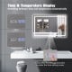 LED bathroom mirror with time and temperature display, featuring adjustable 3-color dimmable lights for versatile.
