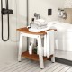 HIPS shower bench seat in brown and white with towel bar, soap holder, and open shelf for versatile indoor or outdoor.