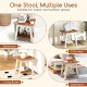 HIPS shower bench seat in brown and white, featuring a towel bar and open shelf, ideal for indoor or outdoor use.