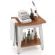 HIPS shower bench seat in brown and white with towel bar, soap holder, and adjustable feet for indoor or outdoor use.
