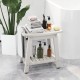 HIPS shower bench seat in white with towel bar, soap holder, and open shelf for versatile indoor or outdoor use.
