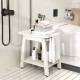 HIPS shower bench seat in white with towel bar, soap holder, and open shelf, perfect for indoor or outdoor use.