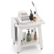 HIPS shower bench seat in white with towel bar, soap holder, and adjustable feet for indoor or outdoor use.