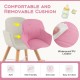 Removable pink PU cushion for 3-in-1 convertible wooden high chair, soft and waterproof for easy cleaning.