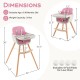 3-in-1 convertible wooden high chair in pink with adjustable tray, 5-point harness, and removable cushion for safety.