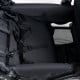 Close-up of the black double baby stroller's interior with adjustable 5-point safety belts for comfort and security.