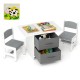 Kids table and 2 chairs set with removable storage drawers, perfect for playroom or bedroom activities.