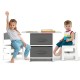 Kids' table and 2 chairs set in white and gray, designed for stability with reinforced crossbars and ergonomic.