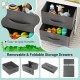 Removable and foldable storage drawers in gray with easy-to-grip handles for kids' organization and playroom use.