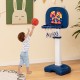 Adjustable kids basketball hoop with ring toss, featuring a young boy shooting a basketball for versatile playtime fun.