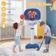 Adjustable kids basketball hoop with ring toss and sticky ball, featuring four game options for versatile playtime fun.