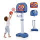 Adjustable kids basketball hoop with ring toss and sticky ball, featuring durable materials and four game options for.