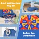 4-in-1 adjustable kids basketball hoop with ring toss, sticky balls, and mini golf for versatile playtime fun.