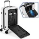 20-inch white hardside carry-on luggage with front pocket, USB port, and TSA lock for convenient travel.