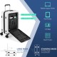 20-inch white hardside carry-on luggage with front pocket, USB port, and padded laptop pocket for convenient travel.