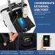 20-inch white carry-on luggage with USB port, foldable tabletop, and front pocket for convenient travel organization.