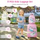Kids luggage set featuring a cute unicorn design, 18-inch suitcase and 12-inch backpack, perfect for travel and outdoor.