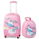 Kids luggage set featuring a pink unicorn design, includes an 18-inch suitcase and a 12-inch backpack for travel.