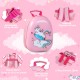 Pink unicorn backpack with adjustable straps, 2-way zipper, and comfortable hand strap for kids' travel.