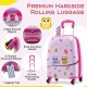 Kids' pink hardside rolling luggage set with owl design, 4 wheels, adjustable handle, and matching backpack for travel.