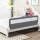 Extra long gray bed guardrail with foldable design, ensuring toddler safety and stability for any bed size.