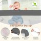 Extra long gray bed guardrail with breathable mesh, removable cover, and tool-free installation for toddler safety.