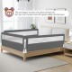 Extra long gray bed guardrail with breathable mesh for toddler safety, designed for easy access and stability.