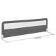Extra long gray bed guardrail with foldable design and breathable mesh for toddler safety, suitable for all bed sizes.