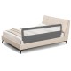 Extra long gray bed guardrail with foldable design, breathable mesh, and T-shaped legs for toddler safety and stability.