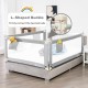 L-shaped buckle detail of the 57-inch gray baby bed rail guard, designed for safety and easy assembly with adjustable.