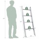 4-tier gray wall leaning ladder shelf made of pine wood, featuring non-slip surfaces and a weight capacity of 176 lbs.