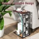 C-shaped end table with marble texture, brown MDF top, and bottom storage rack for living room or bedroom use.
