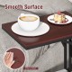 C-shaped brown end table with smooth, waterproof MDF top and bottom storage rack, perfect for small spaces.
