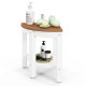 Heavy-duty corner shower bench stool in brown with storage shelf, made of waterproof HDPE, ideal for bathrooms.