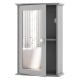 Gray bathroom wall cabinet with a single mirror door and adjustable shelf, perfect for space-saving storage solutions.