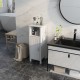 Freestanding bathroom cabinet with open shelf, white finish, featuring adjustable shelves and magnetic door design for.